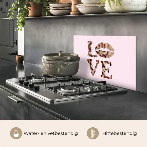 Tekst - Love - Pantervacht - Lichtroze keuken achterwand spatscherm klein -usp_NL