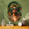 Vrouw - Panterprint - Jungle - Natuur - Luxe Wandcirkel Ovaal Glas middel -sfeer2