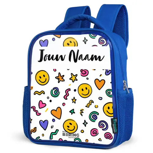 Smiley - Hartje - Ster Kinderrugzak - Blauw middel -schuin