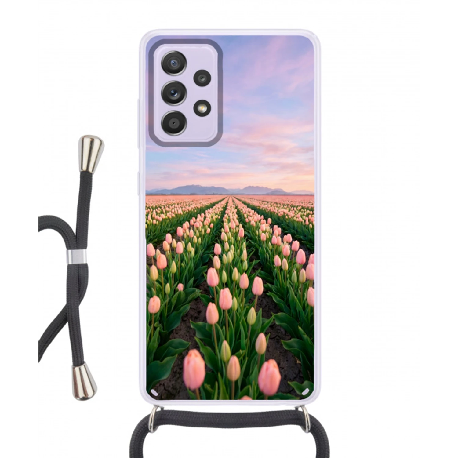 Tulpen - Landschap - Roze Hoesje Samsung Galaxy A52 5G met koord klein -3d