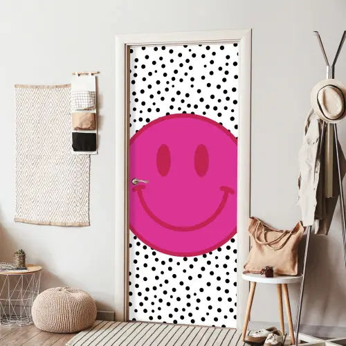 Smiley - Roze - Stippen deurposter klein -sfeer6
