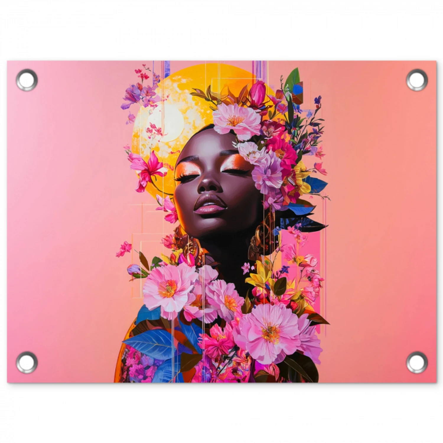 Kleurrijk - Bloemen - Vrouw - Zon tuinposter los doek klein -3d