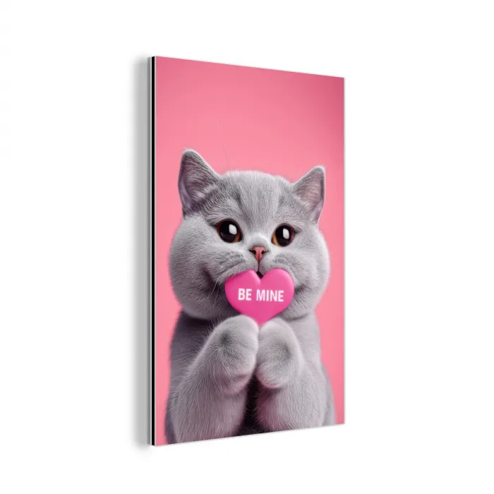 Kat - Valentijn - Roze - Liefde aluminium wit klein -3d
