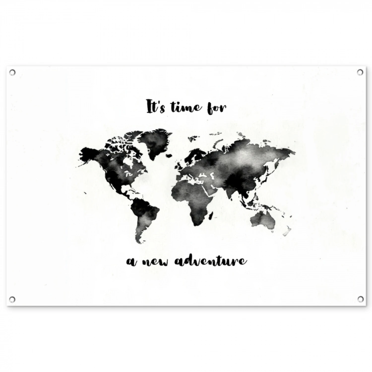 Avontuur - Quote - Wereldkaart - Zwart tuinposter los doek groot -3d