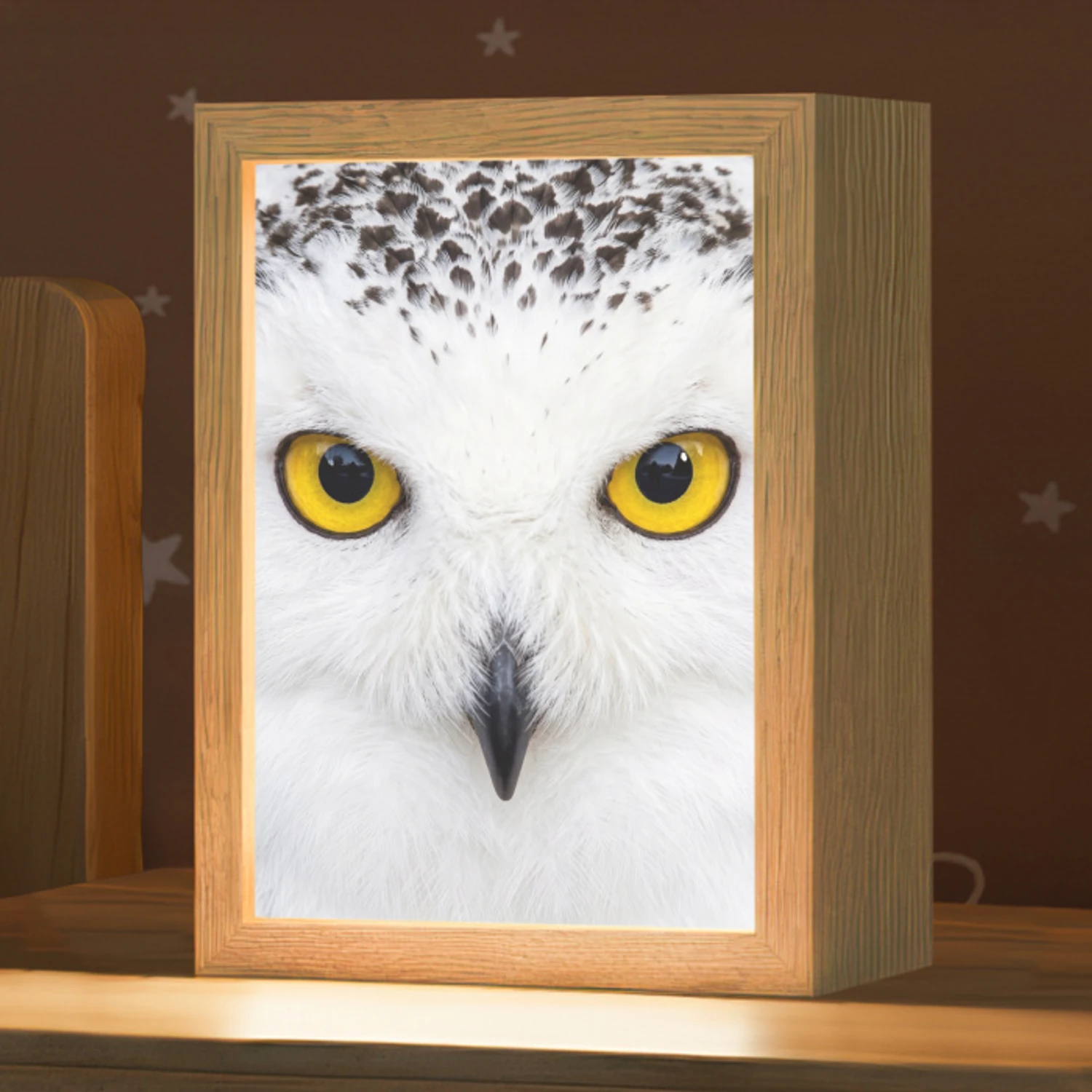 Sneeuwuil - Portret - Geel Light Box met kabel (Kinderlampje) klein -zzz_3d_website