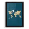 Wereldkaart - Donkerblauw - Beige fotolijst zwart zonder passe partout klein -3d