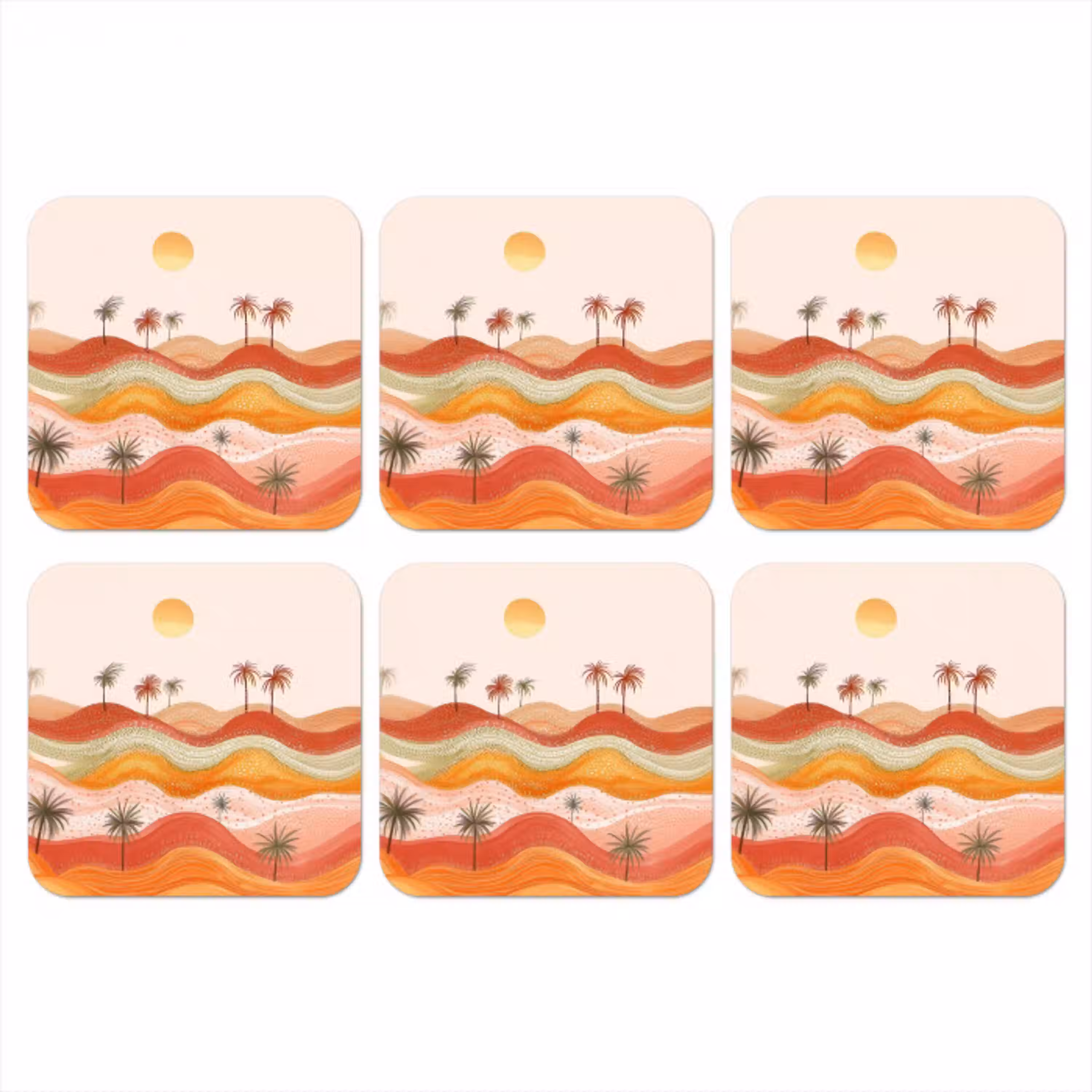 Abstract landschap - Palmbomen - Kleurrijk onderzetter kurk middel -3d