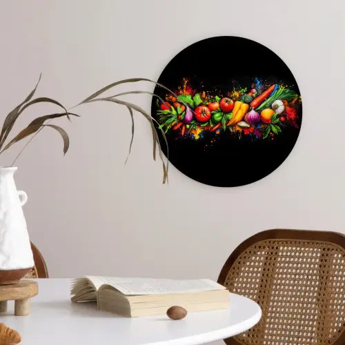 Groente - Eten - Kruiden - Graffiti - Koken Wandcirkel kunststof plaat 5mm dik klein -sfeer4