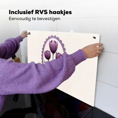 Tulpen - Paars - Lijst - Bladeren Inductie beschemer met haakjes klein -ky-ophangen-nl