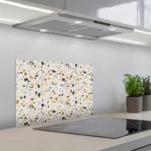 Terrazzo -  Patroon - Neutraal - Zacht - Multi keuken achterwand spatscherm klein 900 -3d_schuin