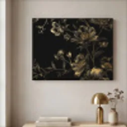 Bloemen - Zwart - Goud - Line art Textielframe zwart klein -sfeer2