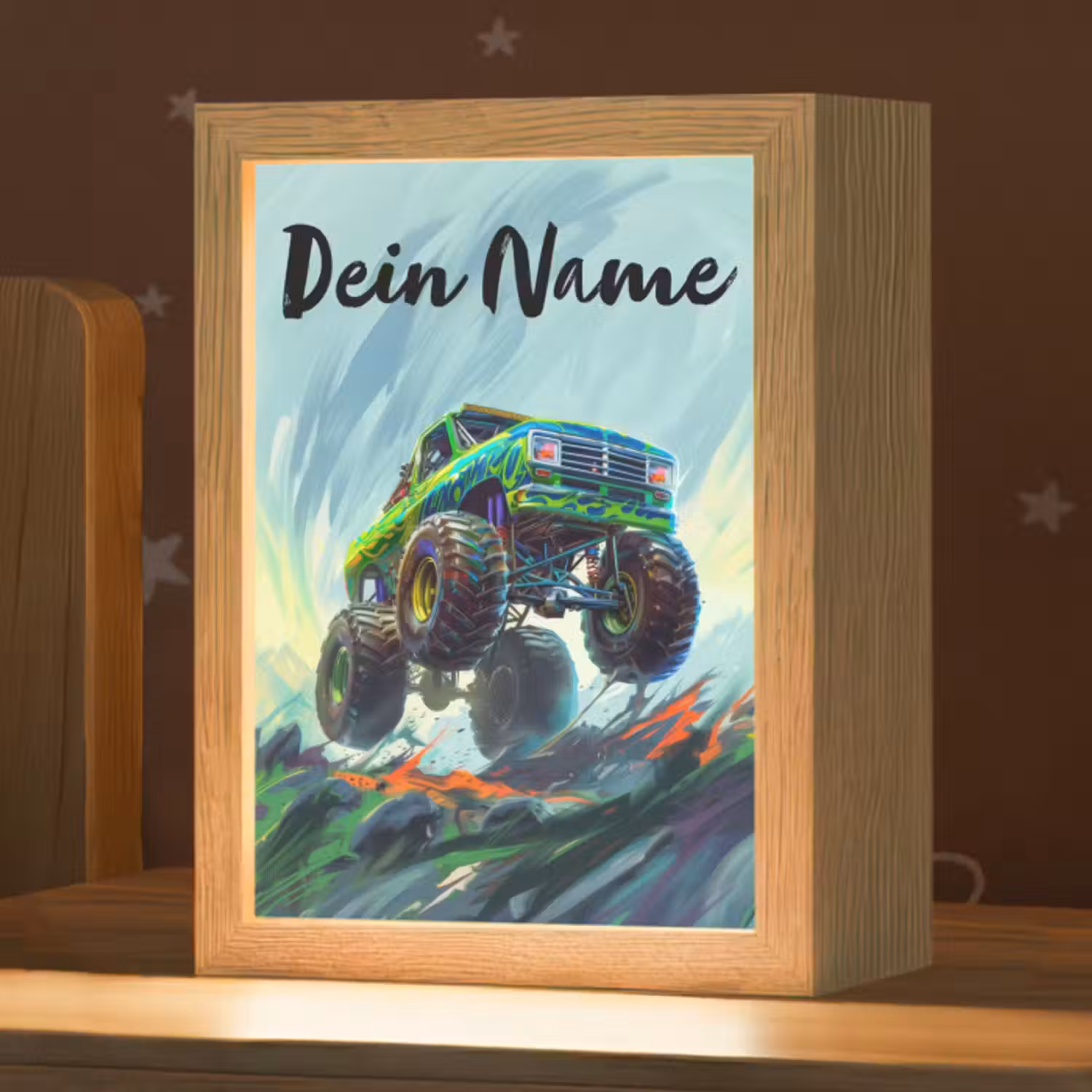 Nachtlicht Kinder mit Namen - Monstertruck - Auto - Jungen - Grün