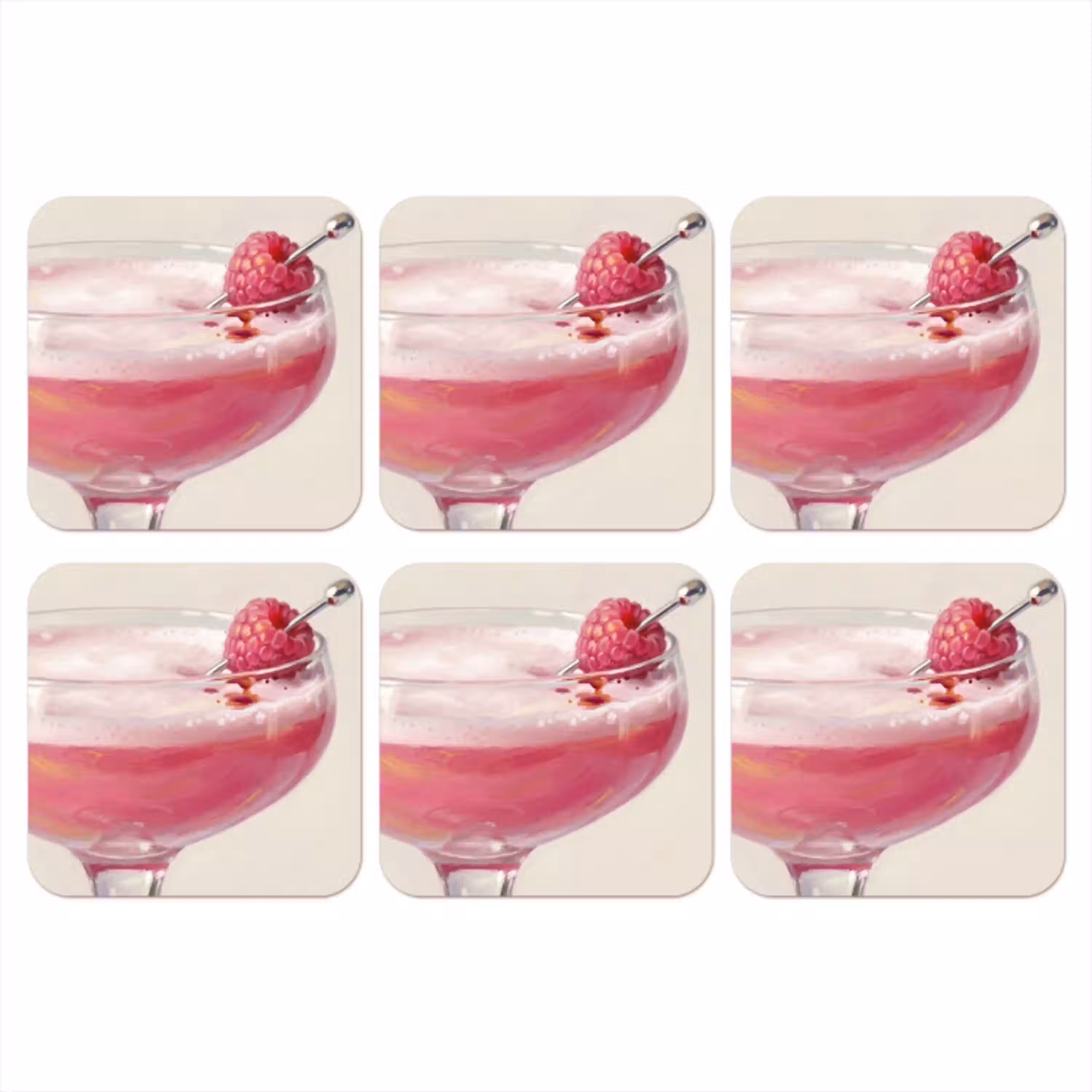 Cocktail - Framboos - Drank - Modern - Roze onderzetter kurk middel -3d