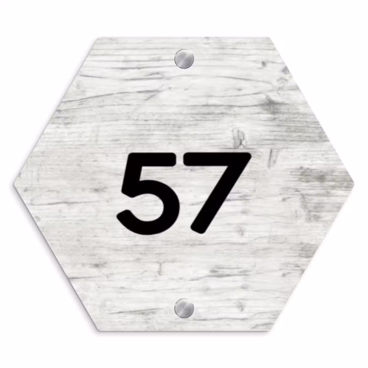 Naambordje voordeur - Hexagon - Witgrijs hout - Traditioneel