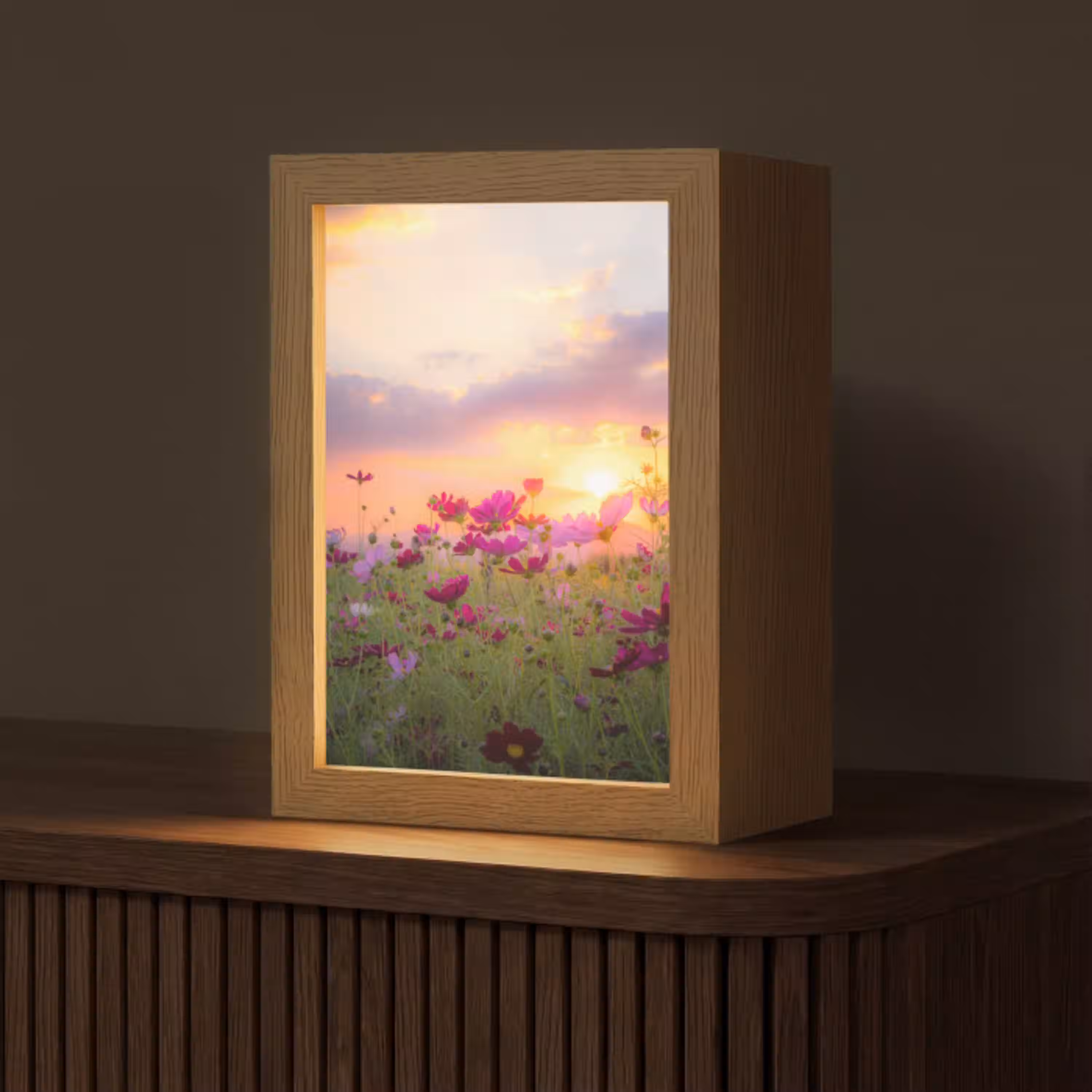 Bloemen - Roze - Zonsondergang - Natuur - Weide - Horizon Light Box met kabel (Tafellamp) klein -z3d_website