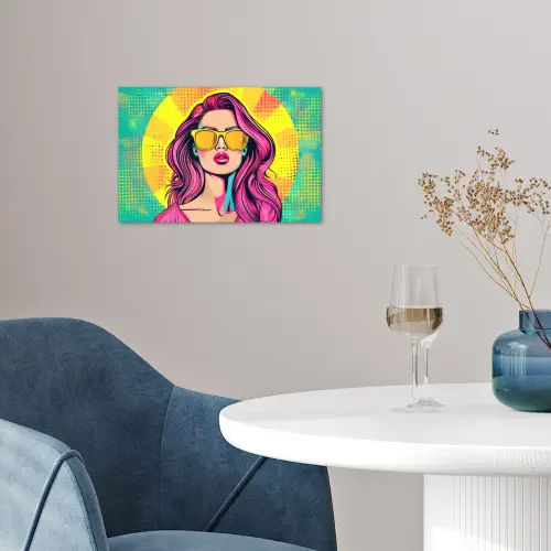Zonnebril - Vrouw - Zonnig - Geel poster papier klein -sfeer3