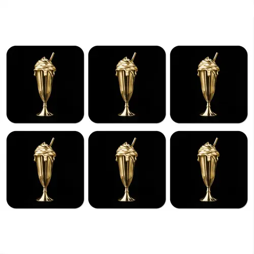 Milkshake - Goud - Drinken - Zwart onderzetter kurk middel -3d