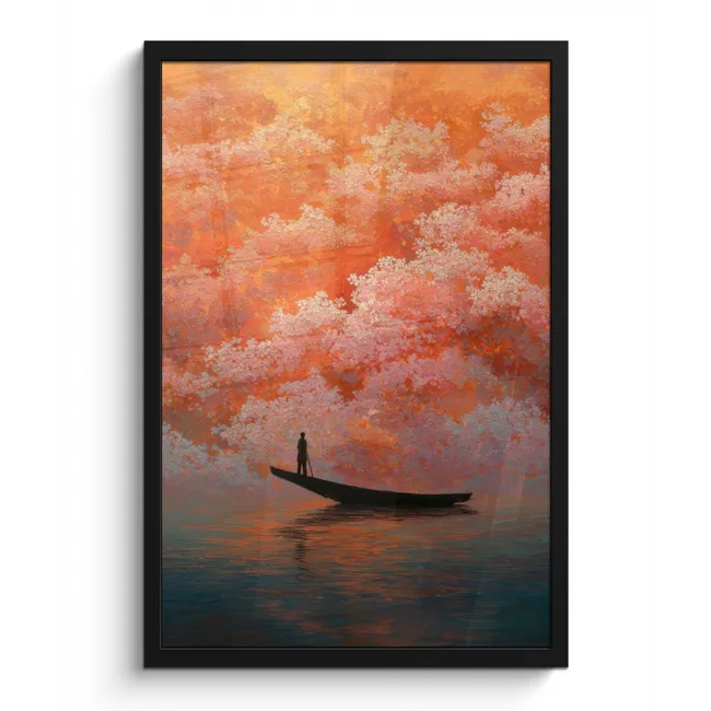 Poster met lijst - Zee - Boot - Wolken - Oranje