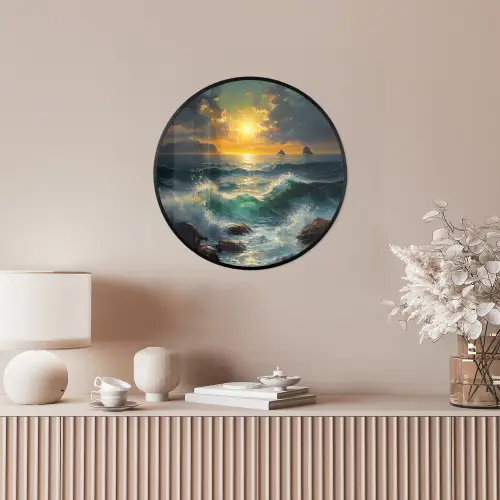 Zee - Zon - Golven - Rotsen Fotolijst rond zonder passe partout klein -sfeer3