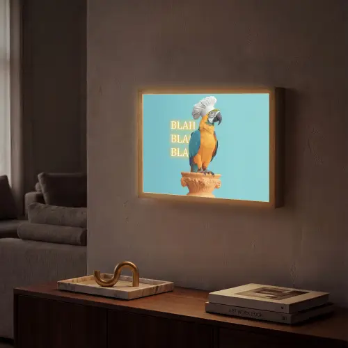 Papegaai - Koksmuts - Quote - Neon Light Box met batterij (Wandlamp) middel -sfeer1