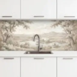 Rivierlandschap - Bergen - Natuur - Vintage - Beige keuken achterwand 2 middel -3d