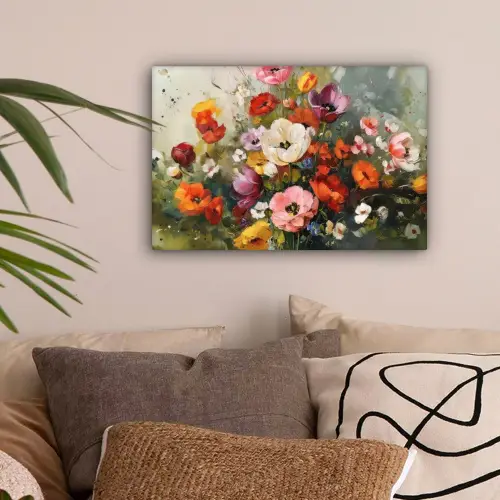 Vrolijk boeket - Dynamisch - Subtiele kleurspatten canvas 2cm klein -sfeer1