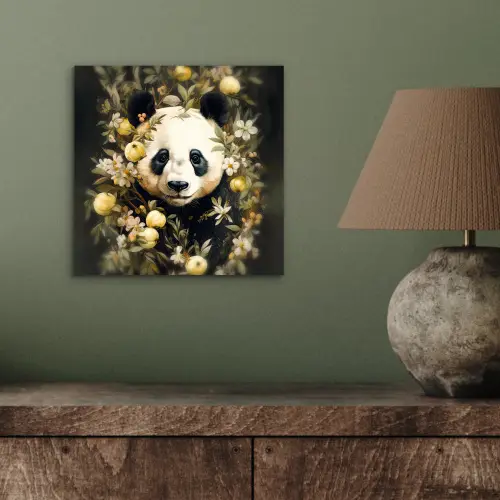 Panda - Pandabeer - Wilde dieren - Natuur - Bloemen aluminium wit klein -sfeer2