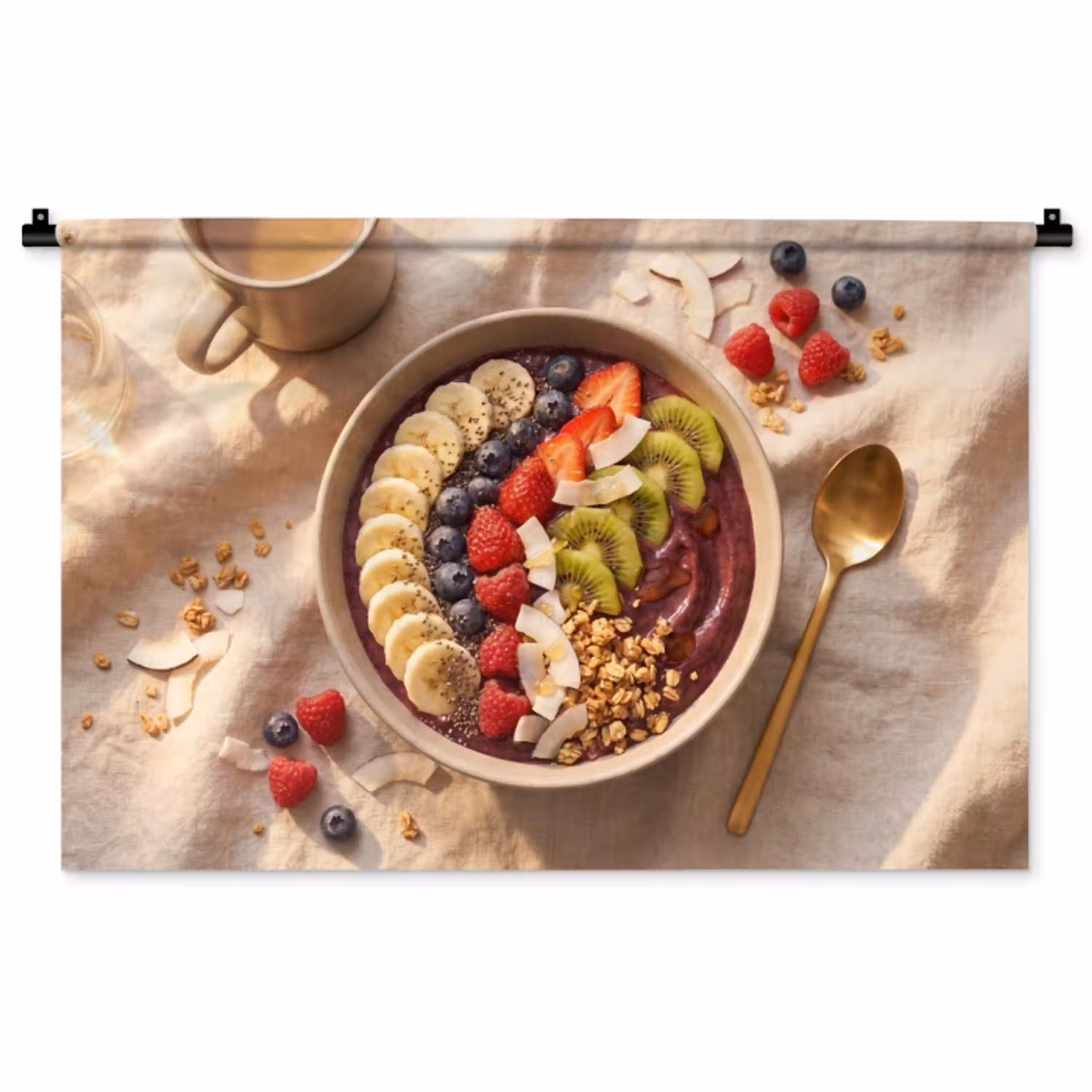 Eten - Ontbijtkom - Fruit - Gezond - Kleurrijk Wandkleed katoen middel -zz3d