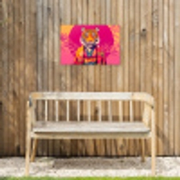 Tijger - Kimono - Planten - Roze Tuinposter op houten frame 2 cm dik klein -sfeer4