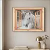 Doorkijk - Paard - Wit - Winter - Sneeuw - Dieren Textielframe - compleet frame klein -sfeer2