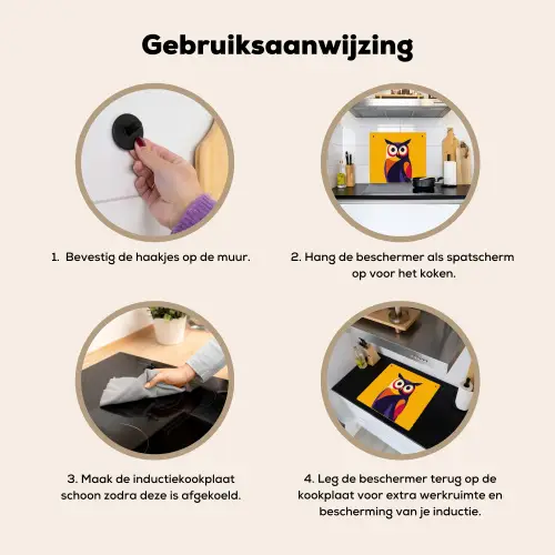 Uil - Grafisch - Kleurrijk - Ogen Inductie beschemer met haakjes middel -ky-gebruik-nl