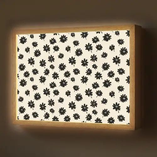 Madeliefjes - Grafisch - Zwart - Beige Light Box met batterij (Wandlamp) middel 907 -z3d_website