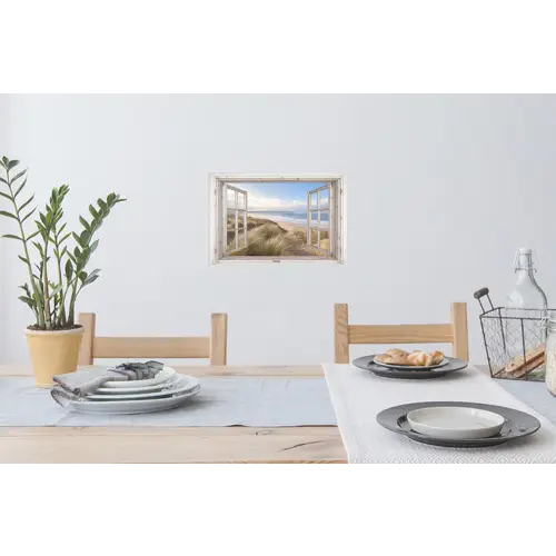 Doorkijk - Zee - Strand - Duinen Muursticker klein -eettafel