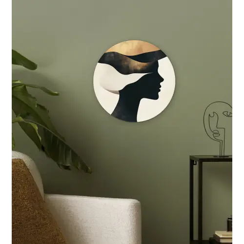 Vrouw - Golven - Zwart Wandcirkel kunststof plaat 5mm dik klein -sfeer3