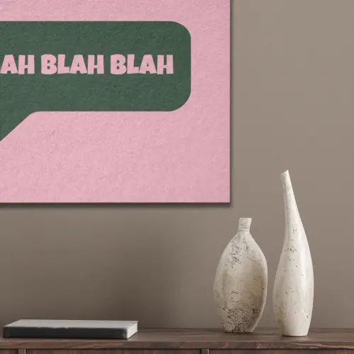 Roze - Tekstwolk - Groen - BLAH BLAH BLAH PET vilt klein -sfeer6_closeup