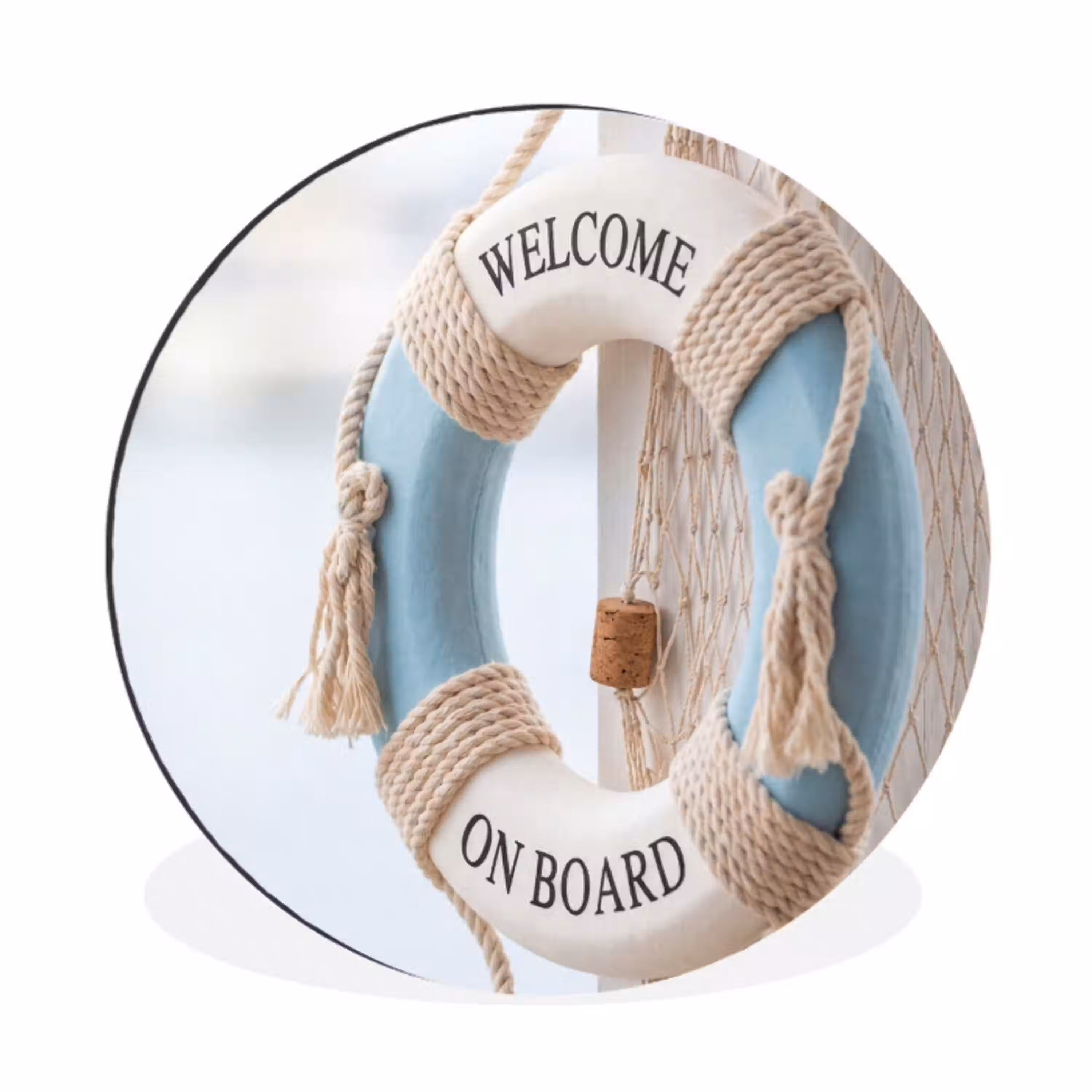 Reddingsboei - Maritiem - Welkom - Blauw - Wit Wandcirkel aluminium klein -3d