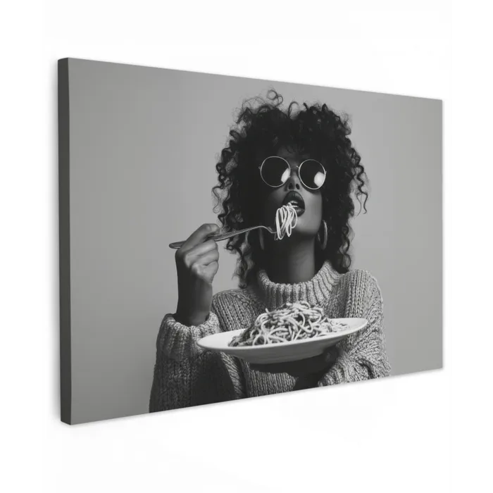 Vrouw - Pasta - Zwart - Wit Tuinposter op houten frame 2 cm dik klein -3d