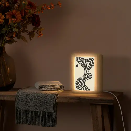 Beige - Lijnen - Golvend -  Abstract Light Box met kabel (Tafellamp) klein -sfeer4
