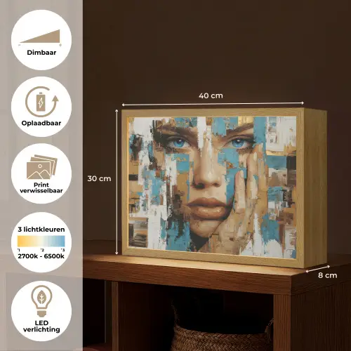 Abstract - Penseelstreken - Blauw - Gezicht Light Box met batterij (Wandlamp) middel -USP_websiteoverzichtNL