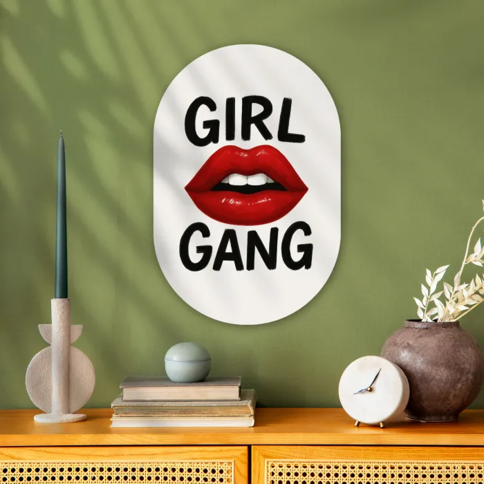 Lip - Girl - Rood - Letters Wandcirkel Ovaal Forex klein -sfeer2