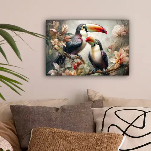 Toekan - Vogels - Bloemen - Jungle canvas 2cm klein -sfeer1