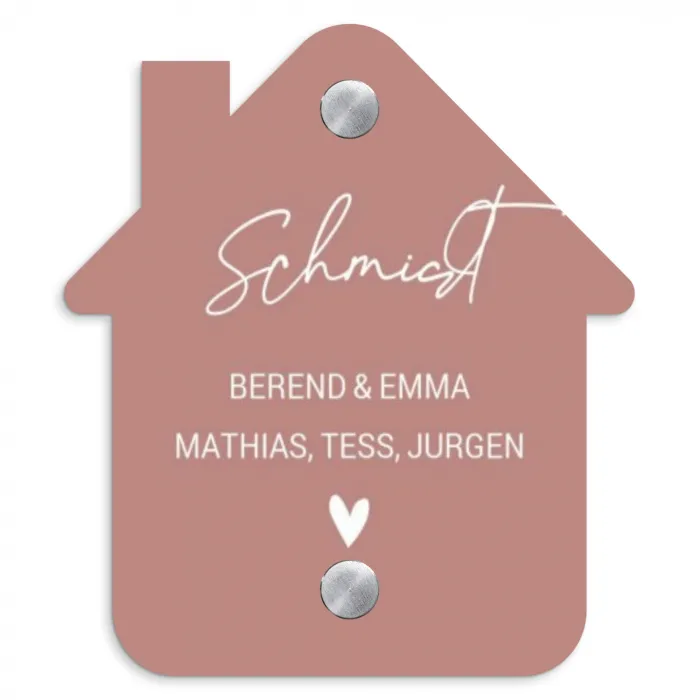 Effen oudroze - Sierlijk Naambord Huisje klein -3d
