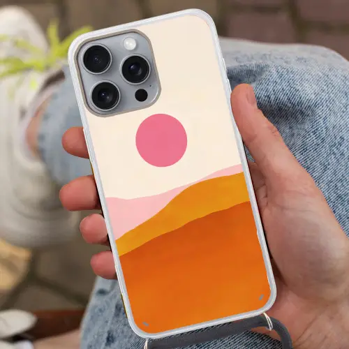 Zon - Heuvels - Abstract - Roze Hoesje iPhone 16 Pro Max met koord klein -sfeer3