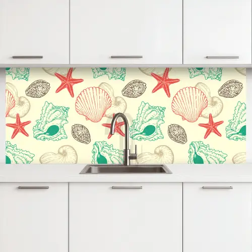 Schelpen - Zeester - Strand - Vintage - Patroon keuken achterwand 2 middel 871 -3d