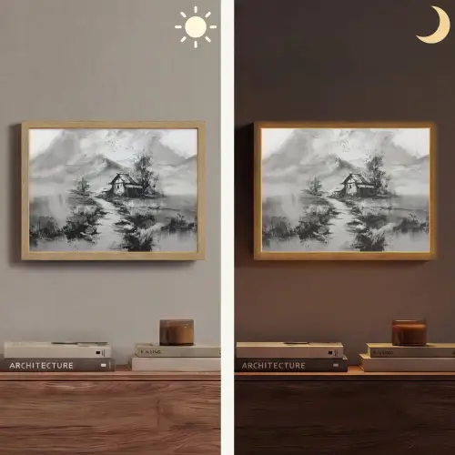 Hut - Grijs - Bergen - Mistig Light Box met batterij (Wandlamp) middel -sfeer3