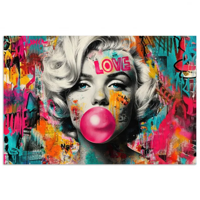 Vrouw - Kauwgom - Graffiti - Neonkleuren poster papier klein -3d