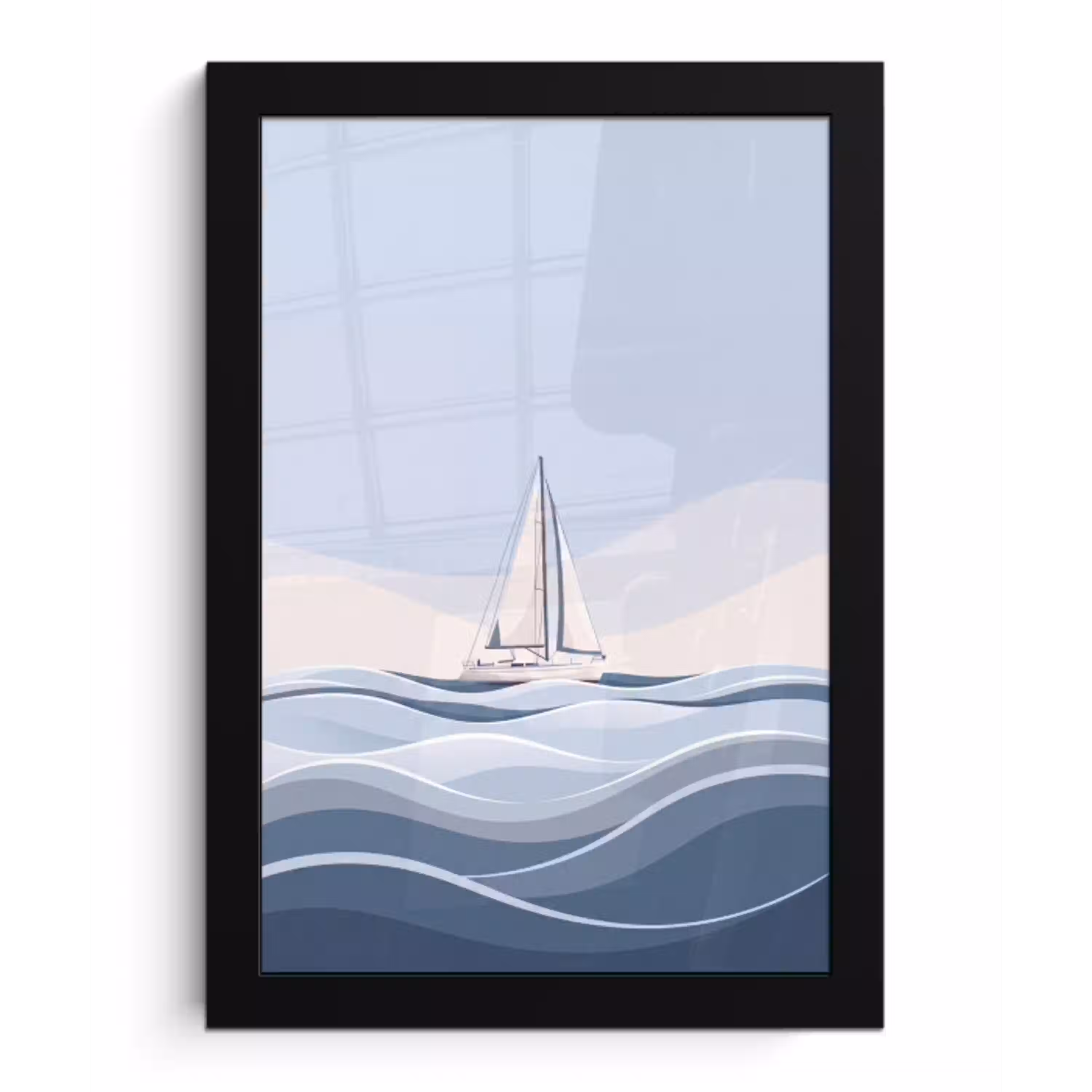 Boot - Zeil - Zee - Modern - Beige fotolijst zwart zonder passe partout klein -3d