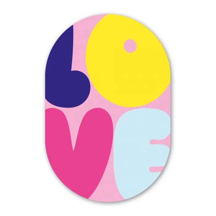 Love - Valentijn - Kleurrijk Wandcirkel Ovaal Glas middel -3d