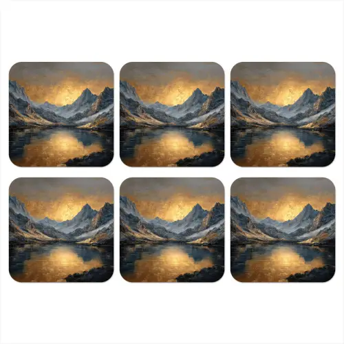 Berglandschap met Gouden Zonsondergang onderzetter kurk middel -3d