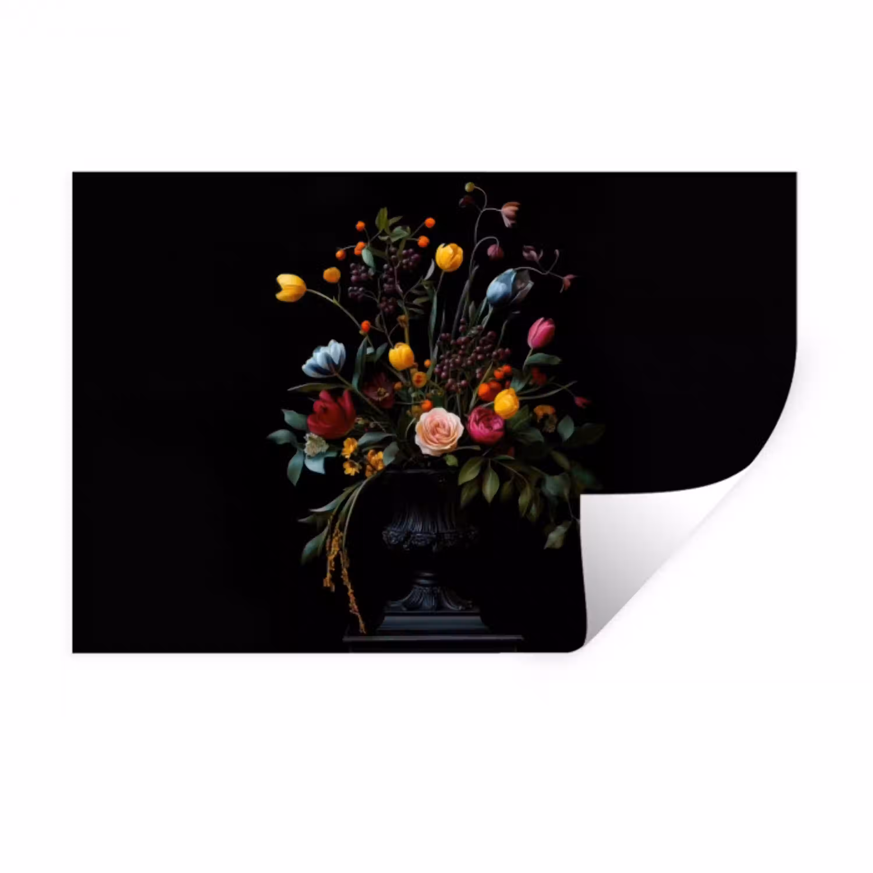 Klassiek - Vaas - Boeket - Bloemen Muursticker klein -3d